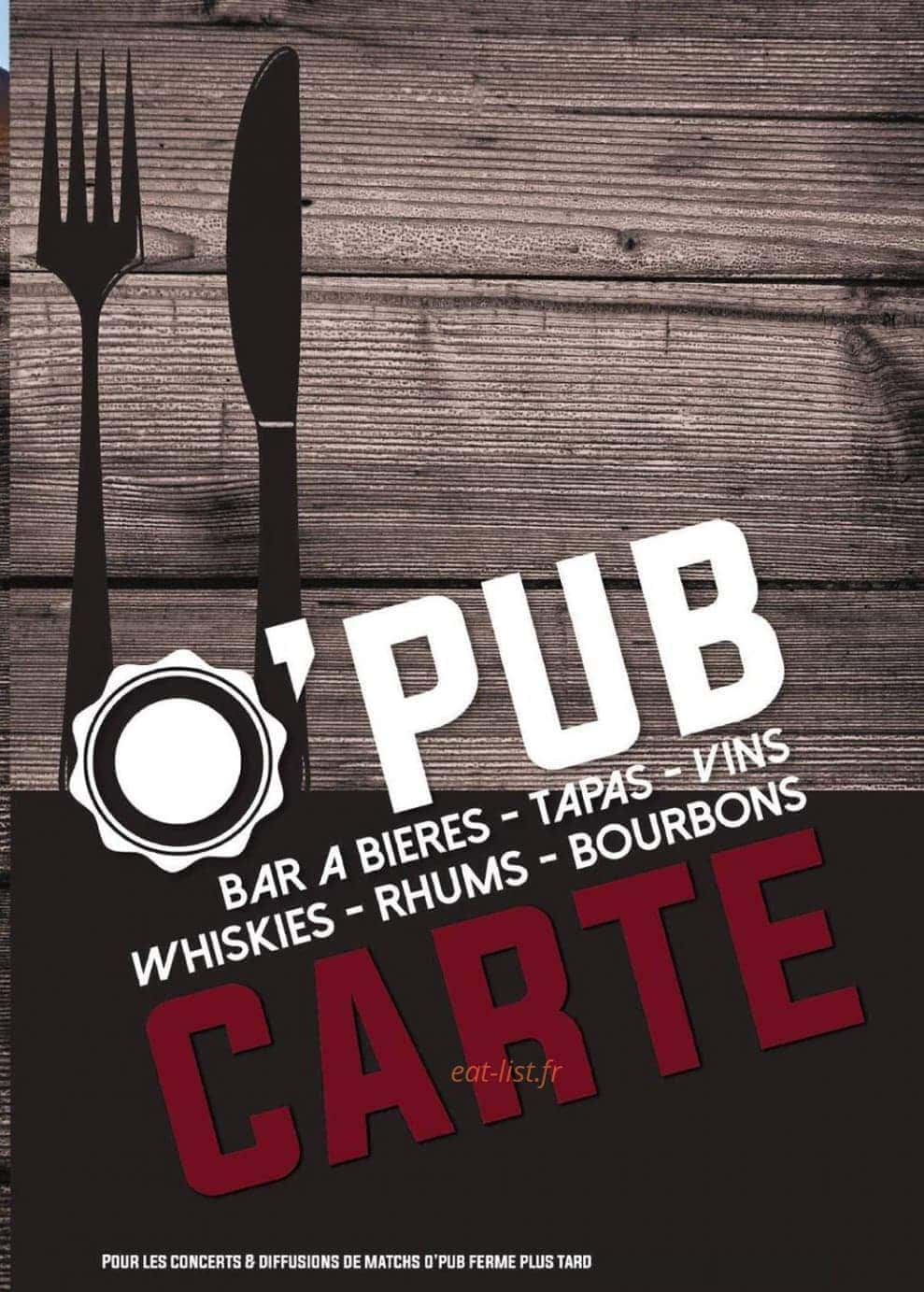 O'Pub — carte page 1