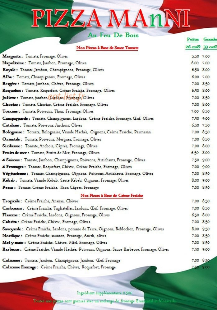 Pizza Manni — carte page 1