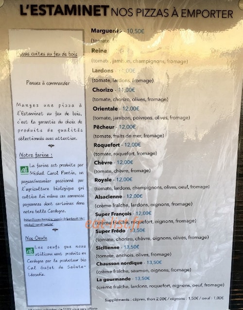 L'Estaminet — carte page 1