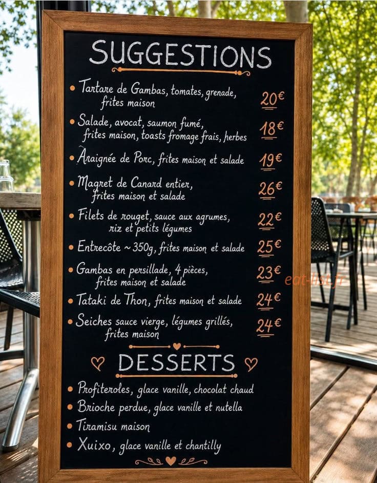 Carte et menu de La Guinguette de Clairfont à Toulouges — Suggestions et desserts
