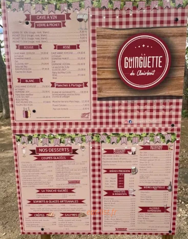 Carte et menu de La Guinguette de Clairfont à Toulouges — La carte