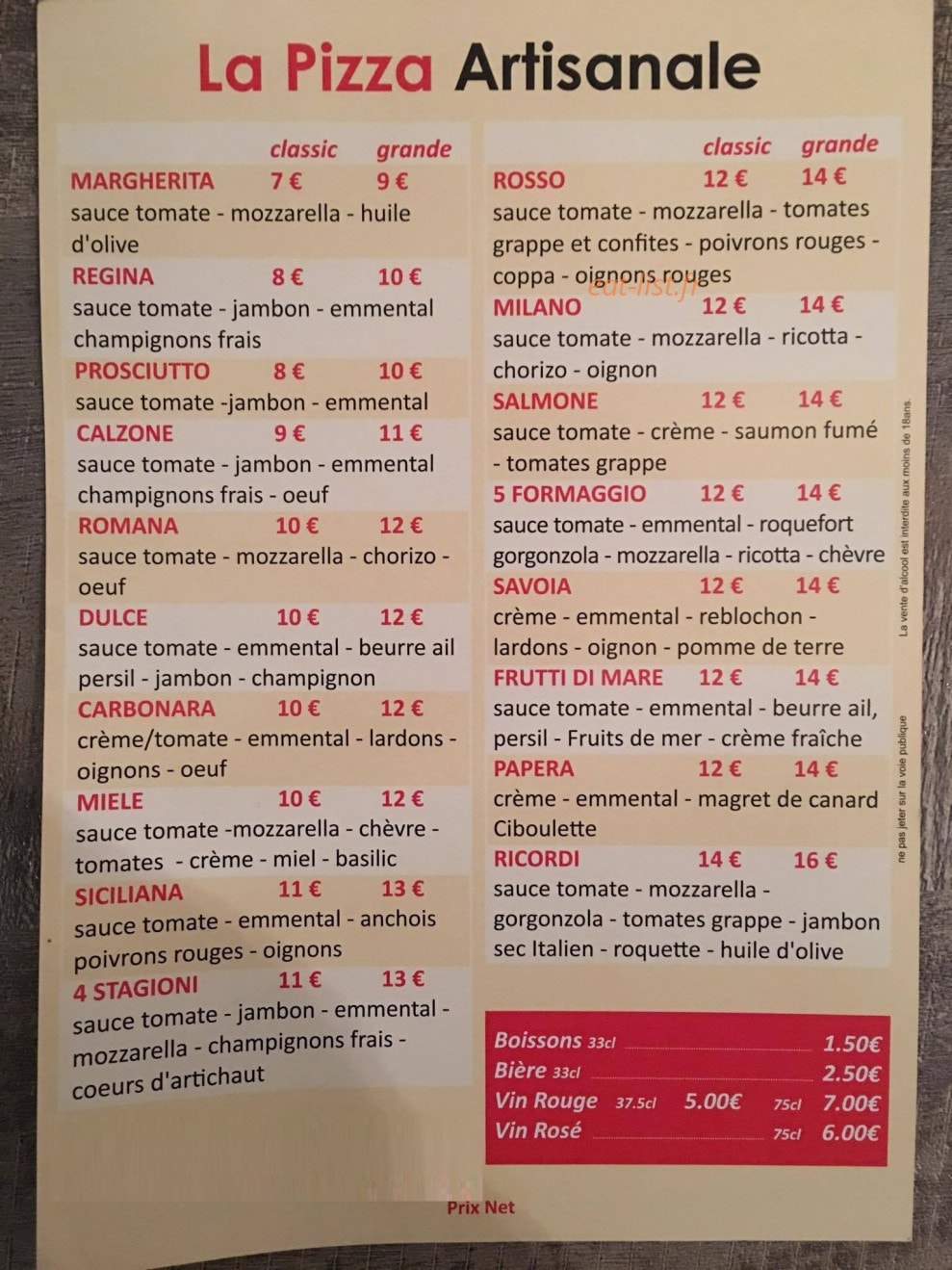 la pizza artisanal — carte page 2