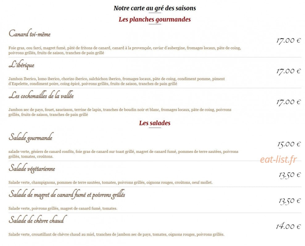Café restaurant de la Mine — carte page 1