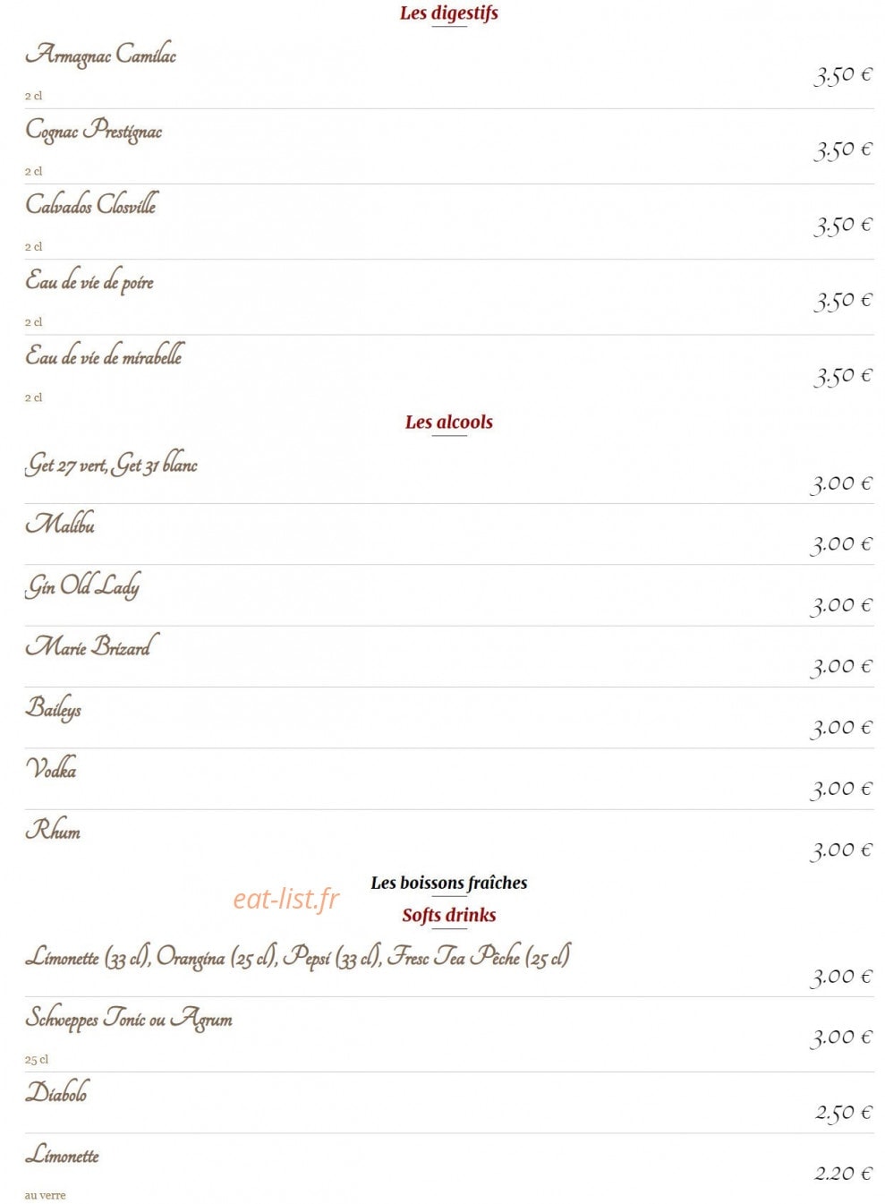 Café restaurant de la Mine — carte page 9