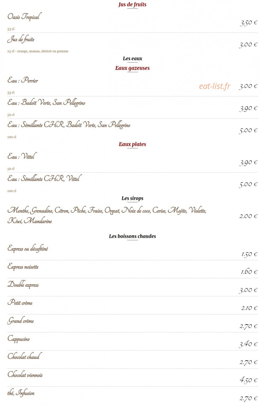 Café restaurant de la Mine — carte page 10