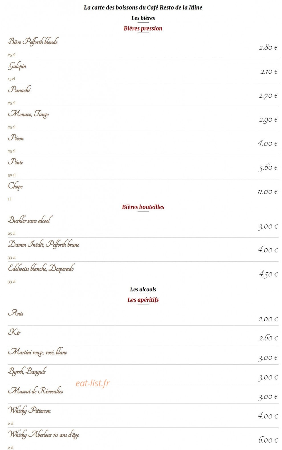 Café restaurant de la Mine — carte page 8