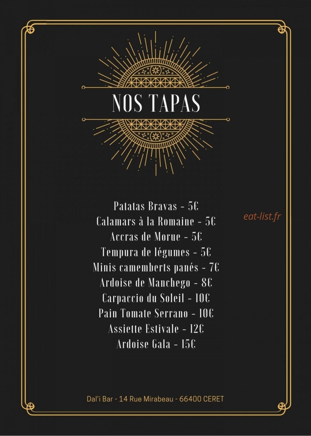 Dal'i Bar — carte page 1