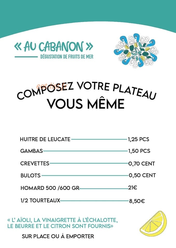 Au Cabanon — carte page 1