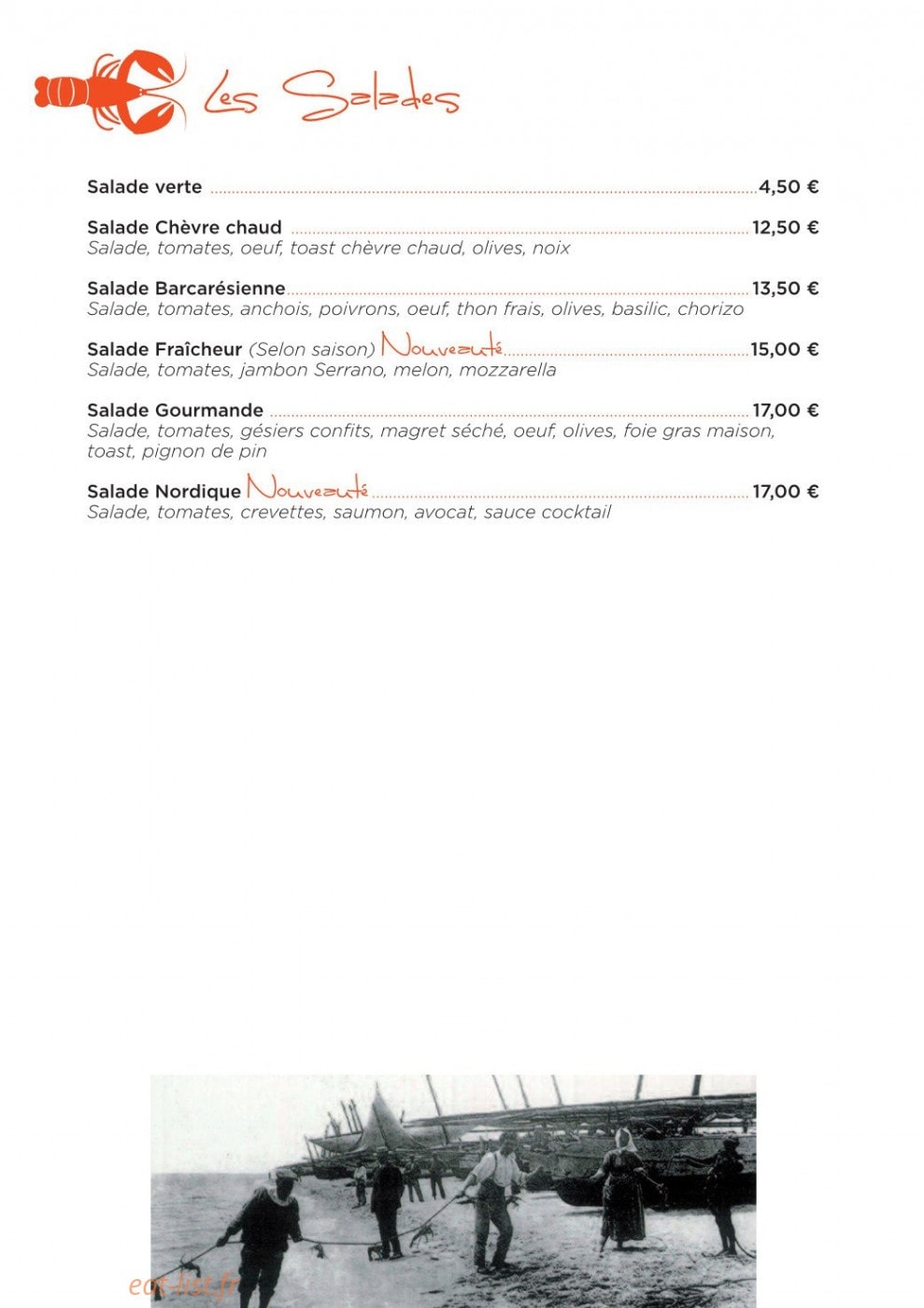 Carte et menu de La Langouste qui Chante à Le Barcares — Les salades