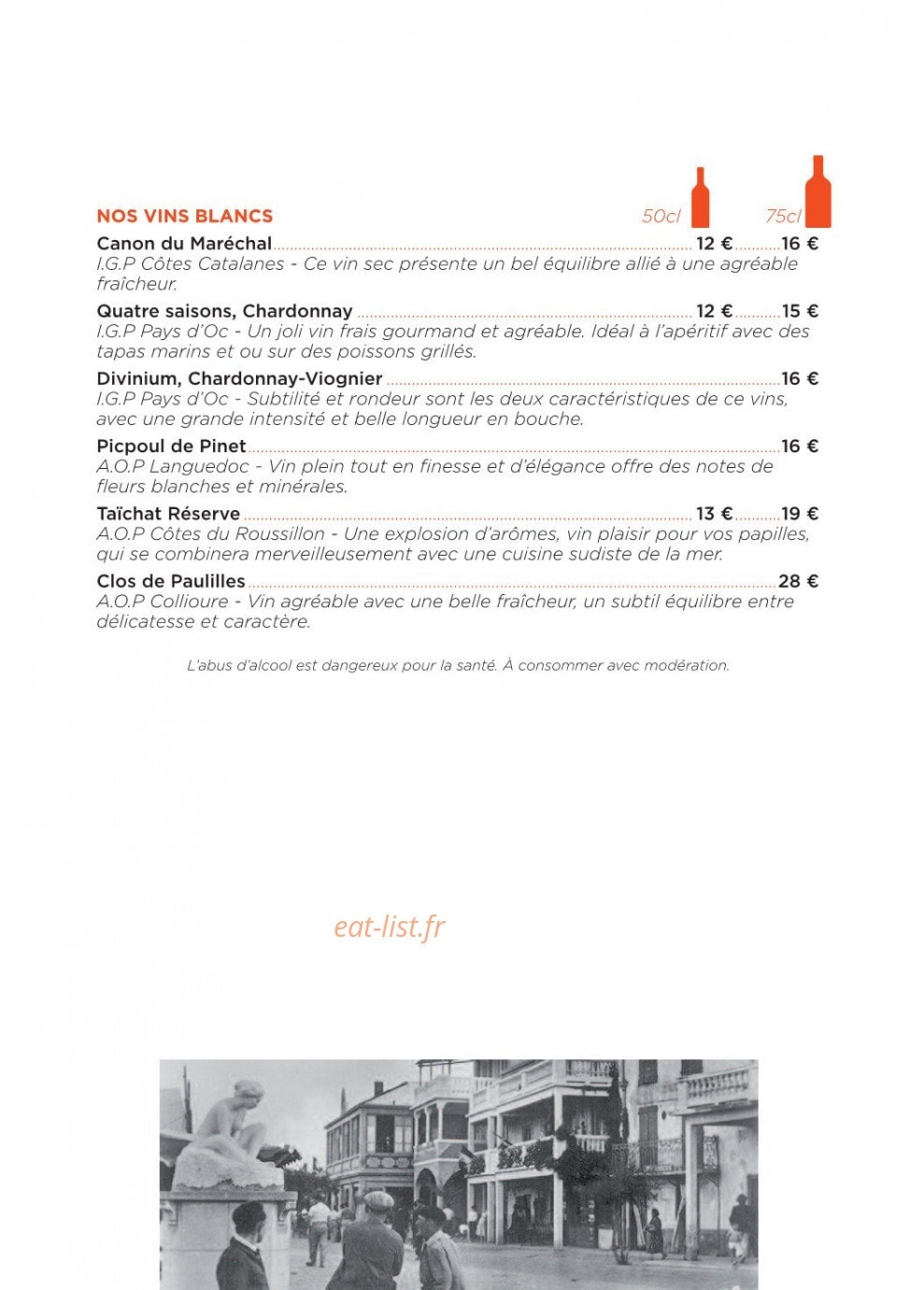 Carte et menu de La Langouste qui Chante à Le Barcares — Les vins blancs