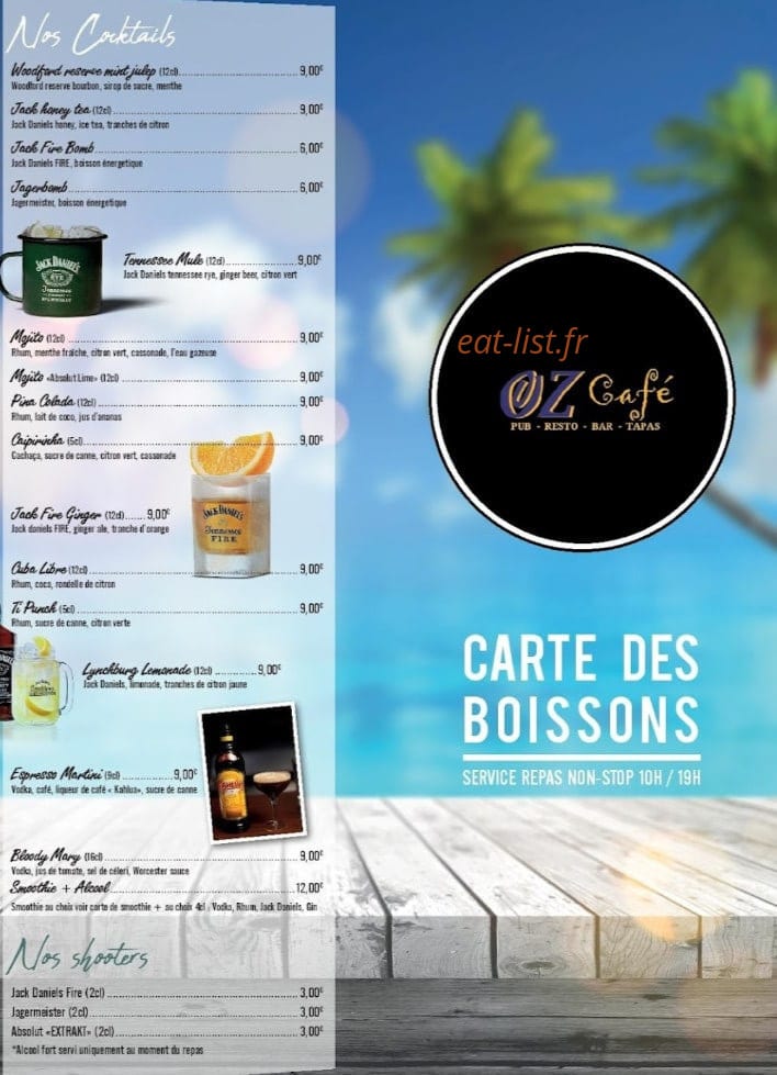 Carte et menu de Le comptoir de l'Huître à Le Barcares — Carte des boissons