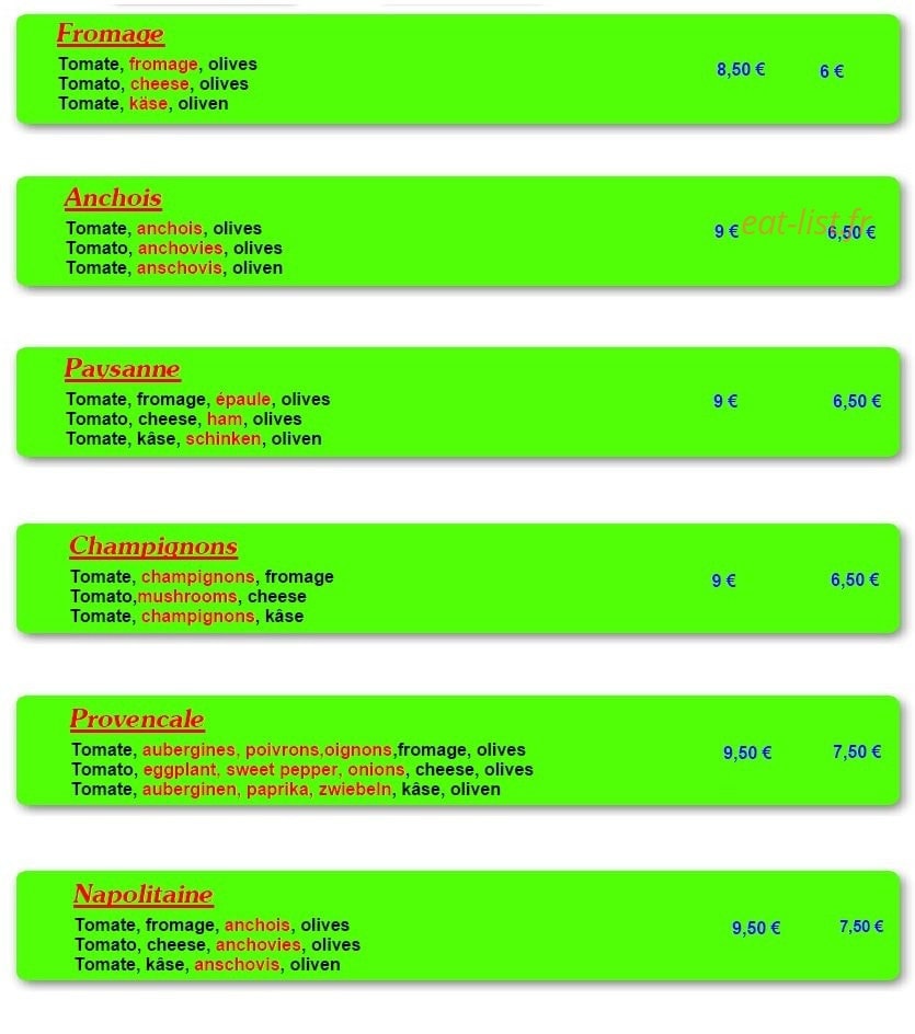 Pizza bellaria — carte page 1