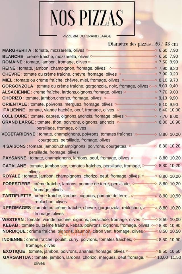Pizzeria du Grand Large — carte page 1