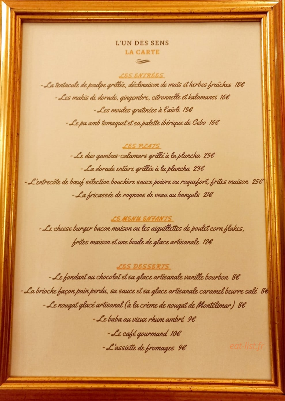 Carte et menu de L'Un des Sens à Torreilles — La carte