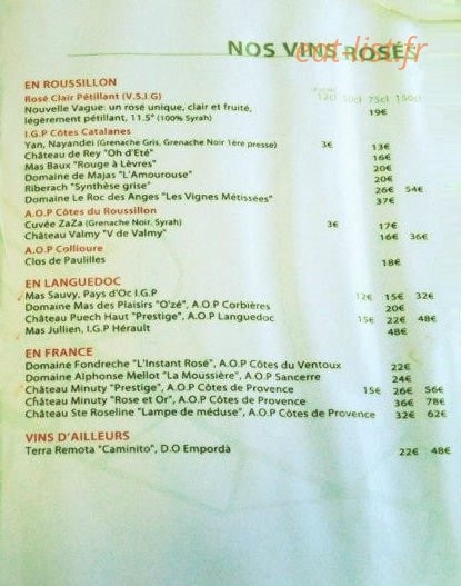 Carte et menu de Zaza Club à Torreilles — Vins rosés