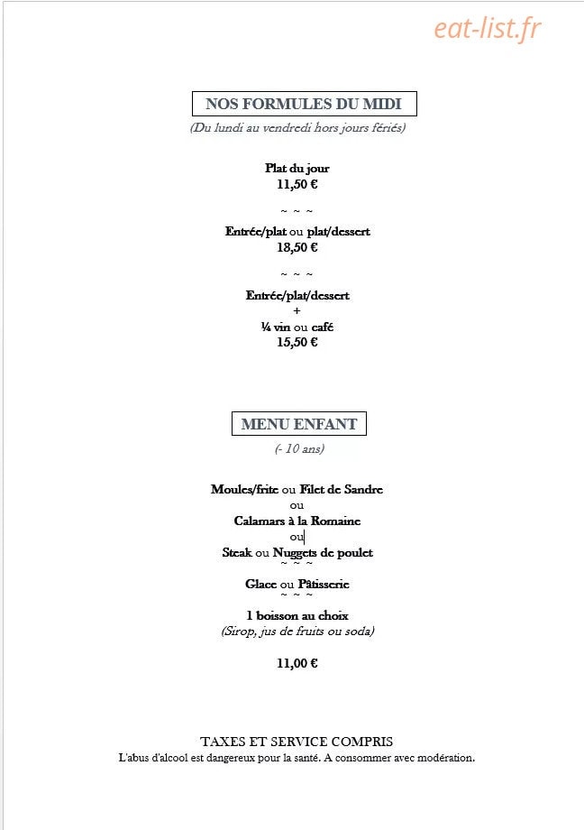 Carte et menu de Can Mylia à Sainte Marie — Formules, menu enfant