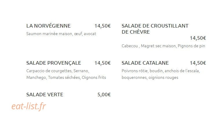 Carte et menu de Can Mylia à Sainte Marie — Salades