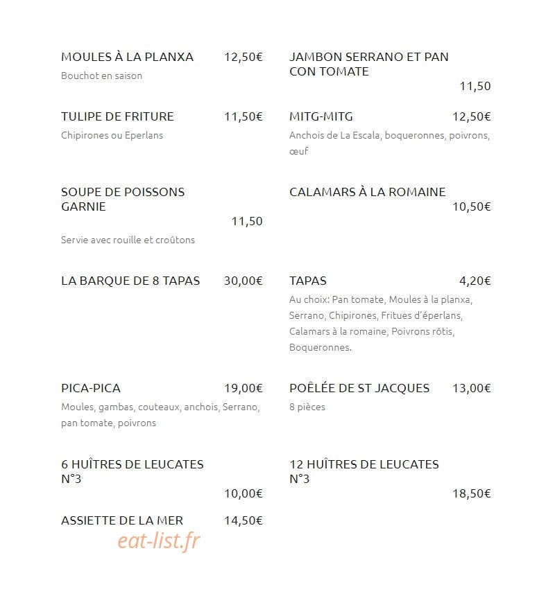 Carte et menu de Can Mylia à Sainte Marie — Entrées