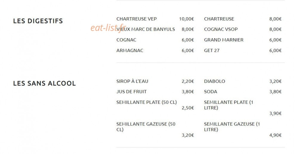 Carte et menu de Can Mylia à Sainte Marie — Digestifs, sans alcool