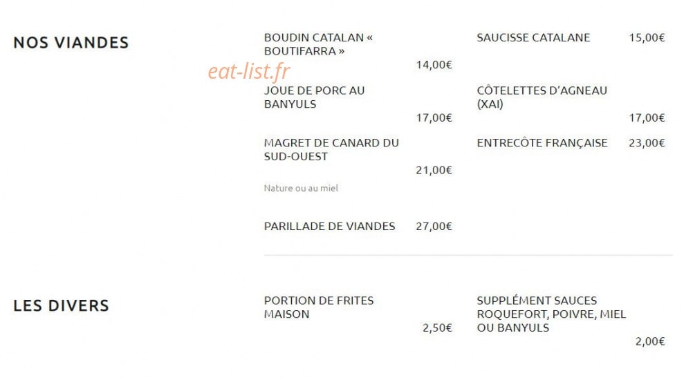 Carte et menu de Can Mylia à Sainte Marie — Viandes, divers