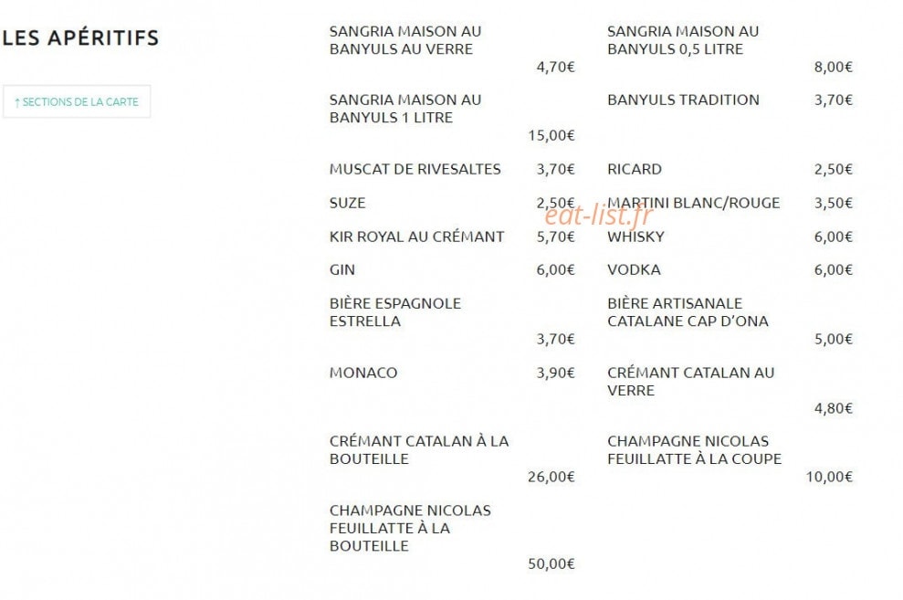 Carte et menu de Can Mylia à Sainte Marie — Apéritifs