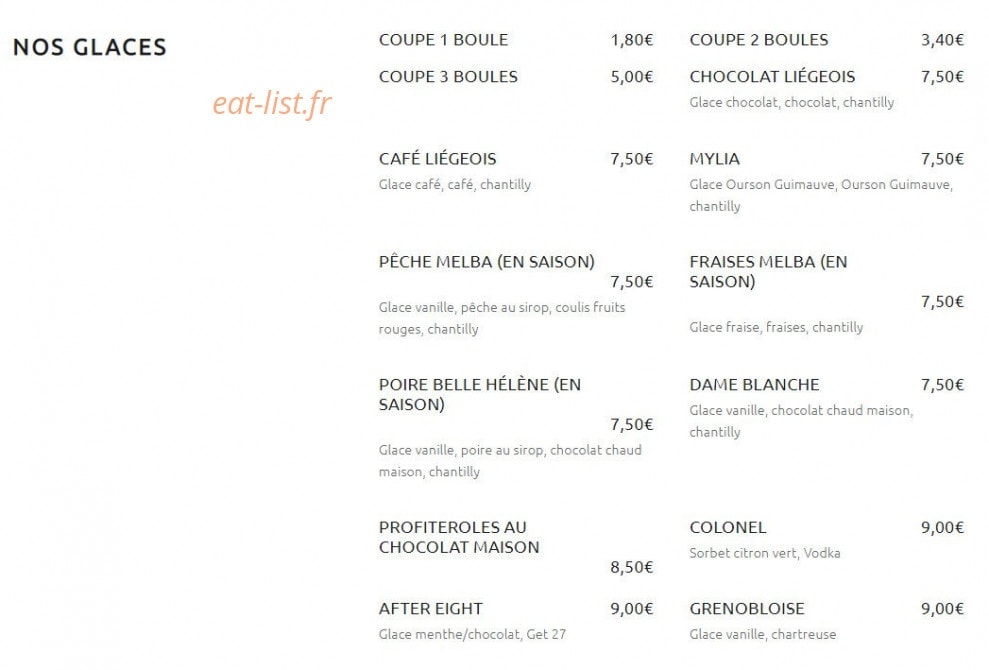 Carte et menu de Can Mylia à Sainte Marie — Glaces