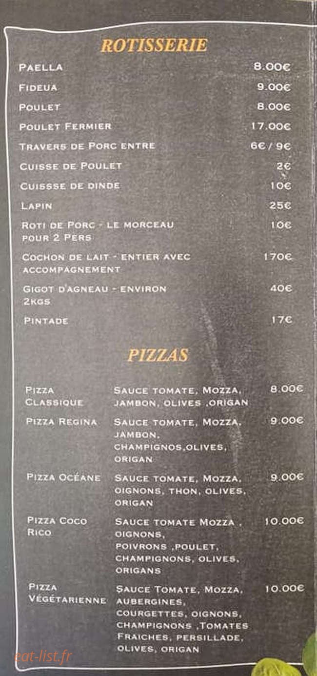 Carte et menu de La Rotisserie à Sainte Marie — Les pizzas et rotisserie