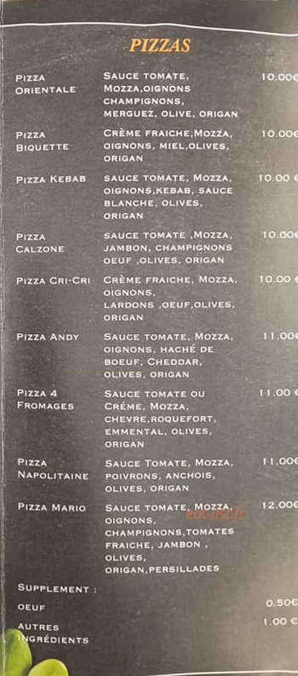 Carte et menu de La Rotisserie à Sainte Marie — Les pizzas