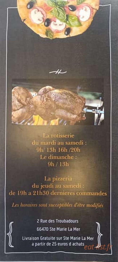 Carte et menu de La Rotisserie à Sainte Marie — Les informations