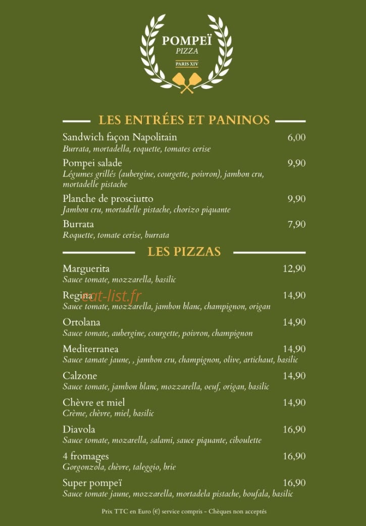 Pompeï Pizza — carte page 1