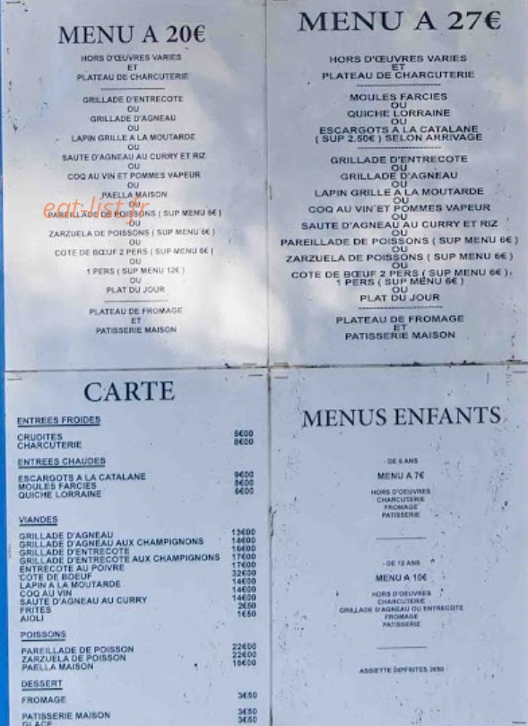 Carte et menu de La Taverne de Ruinogues à Maureillas Las Illas — Les menus
