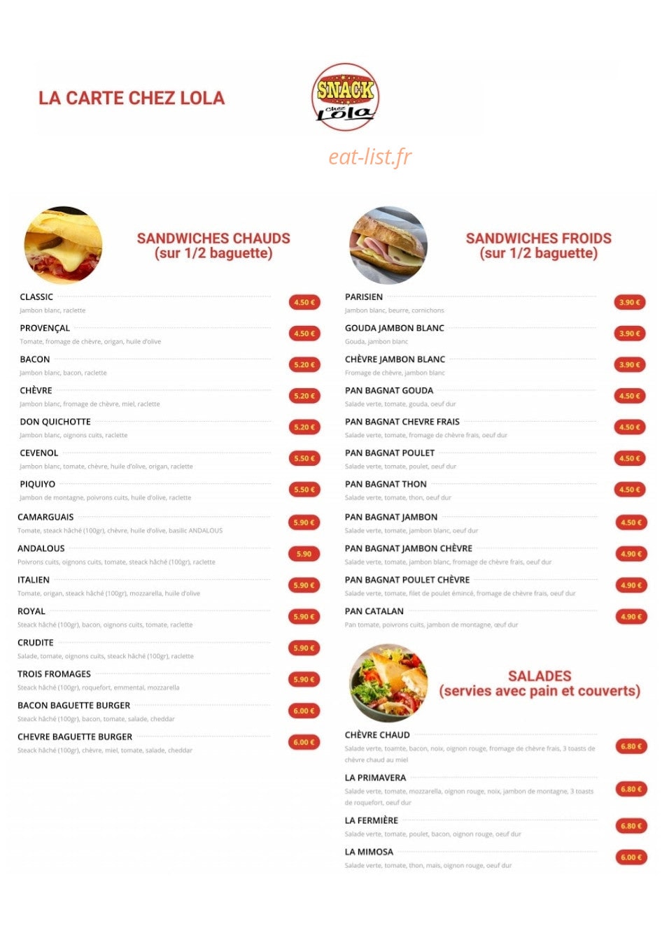 Snack Chez Lola — carte page 2