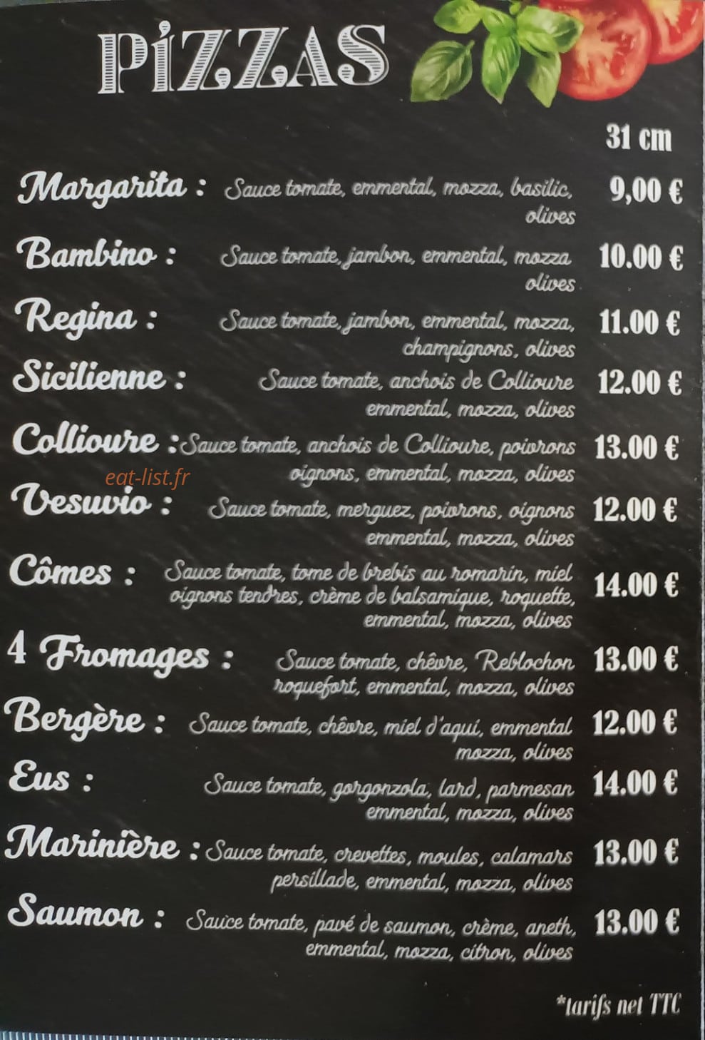 Pizz'Eus — carte page 1