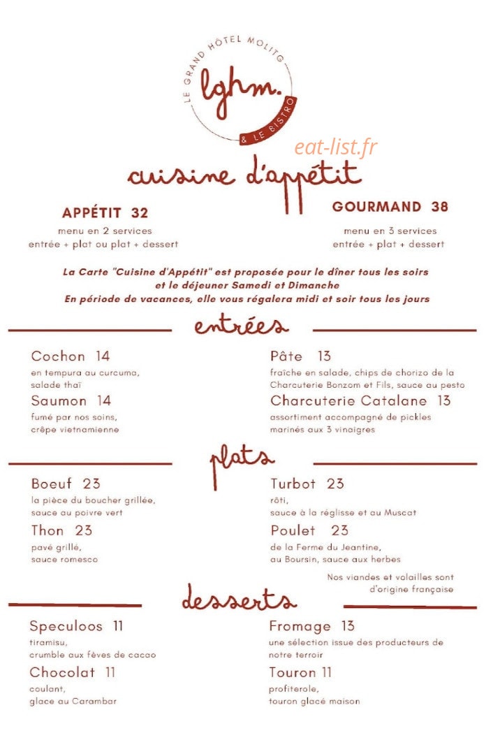 Bistro Casals — carte page 1