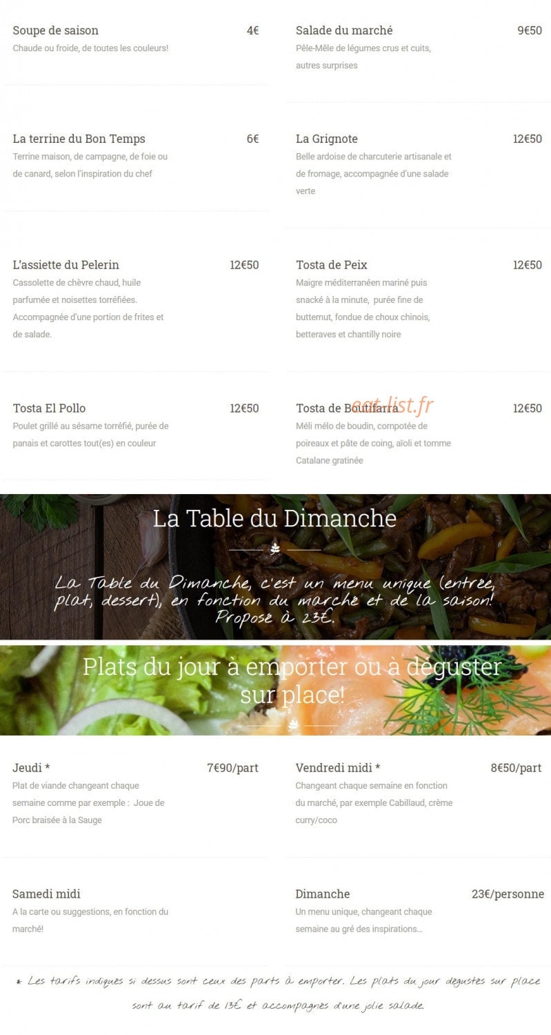 Le Bon Temps — carte page 1