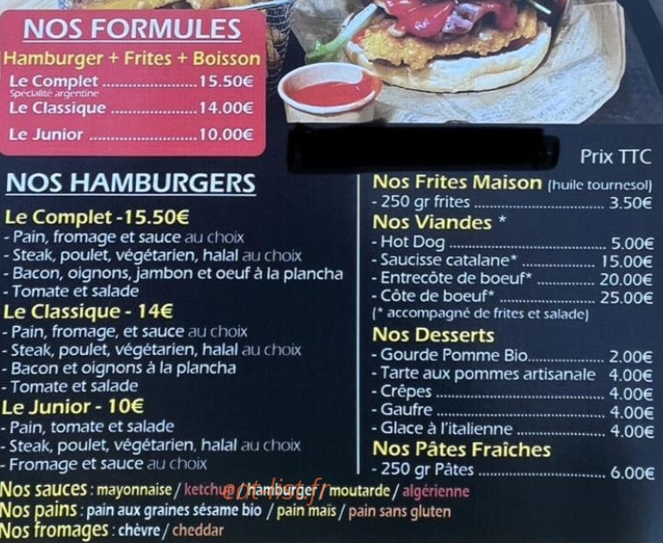 Le Burguer du Stand — carte page 1
