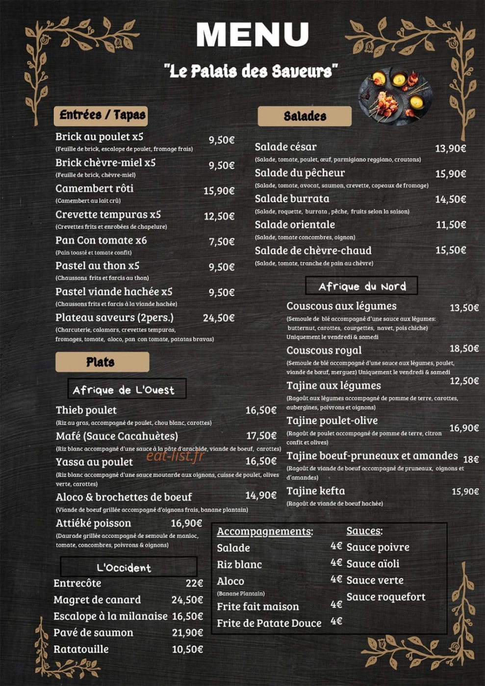 Le palais des saveurs — carte page 1