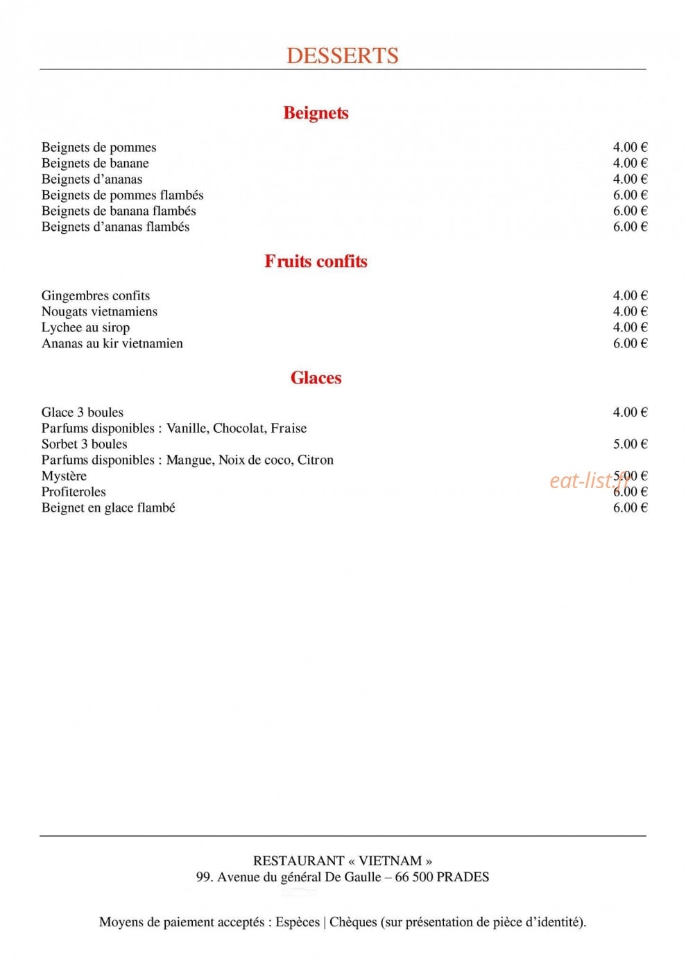 Restaurant Vietnam — carte page 7