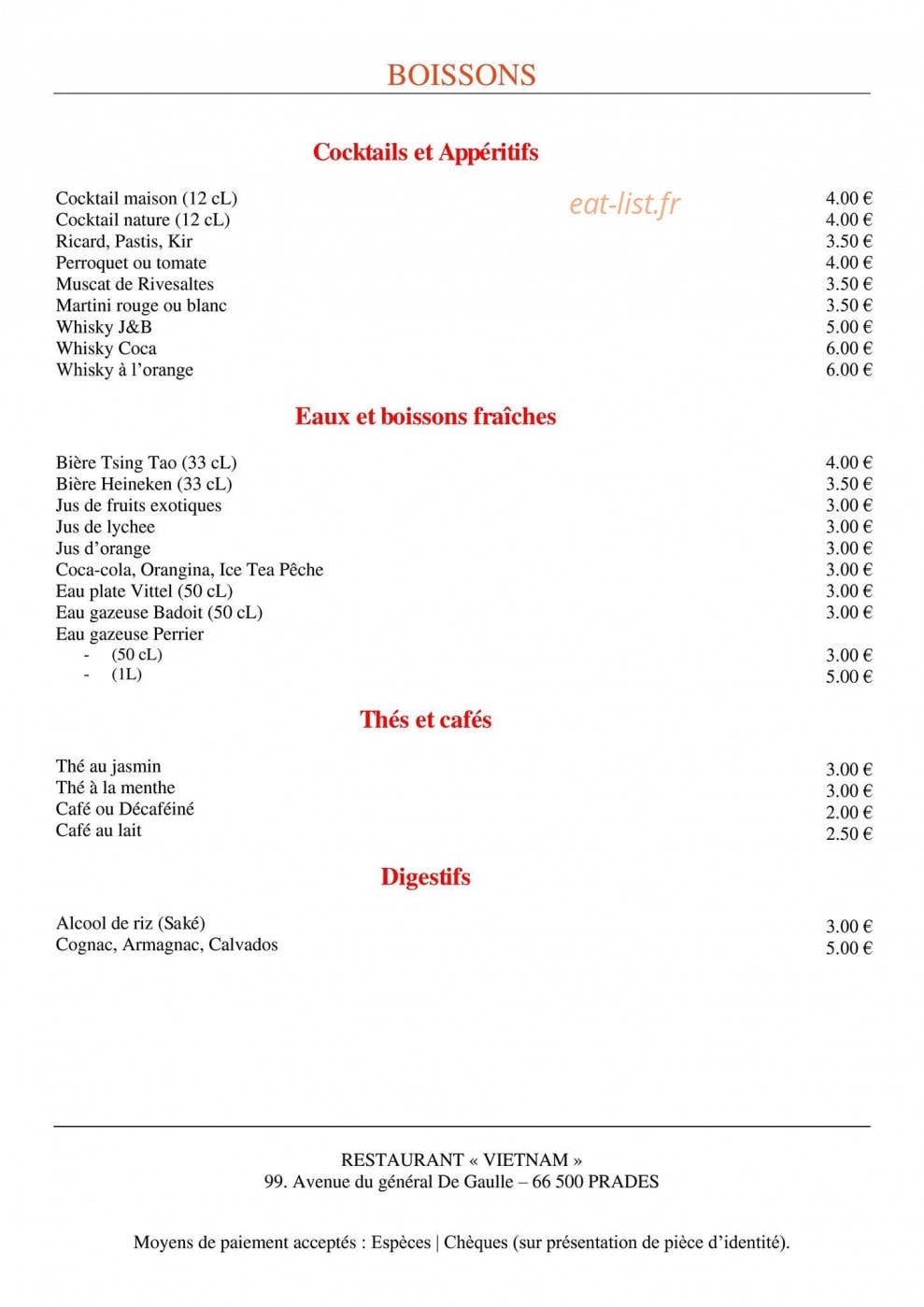 Restaurant Vietnam — carte page 6