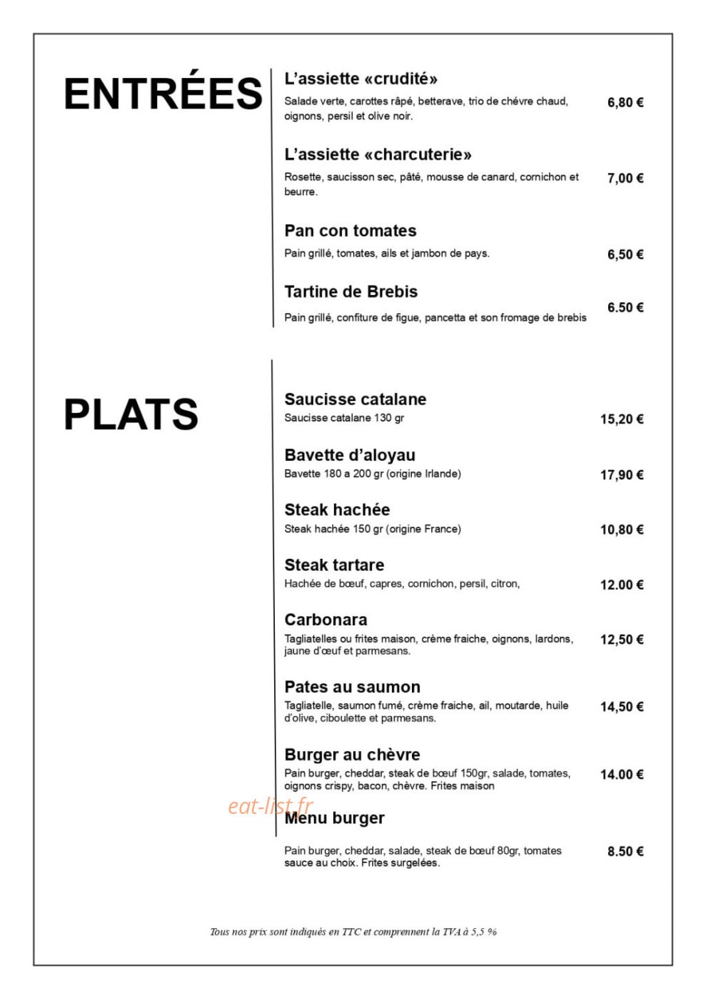 A la p'tit Pose — carte page 1