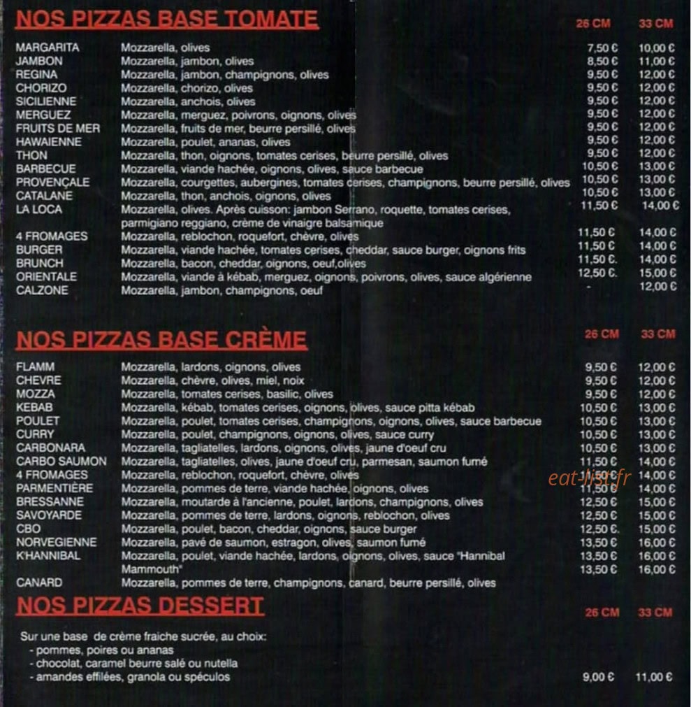 La Pizz’a Ria — carte page 1