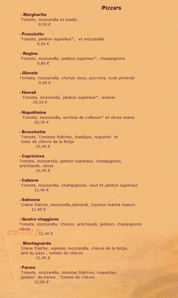 Carte et menu de La pizzeria des remparts à Villefranche de Conflent — Les pizzas