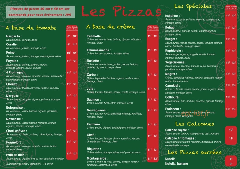 Pizza corneilla — carte page 2