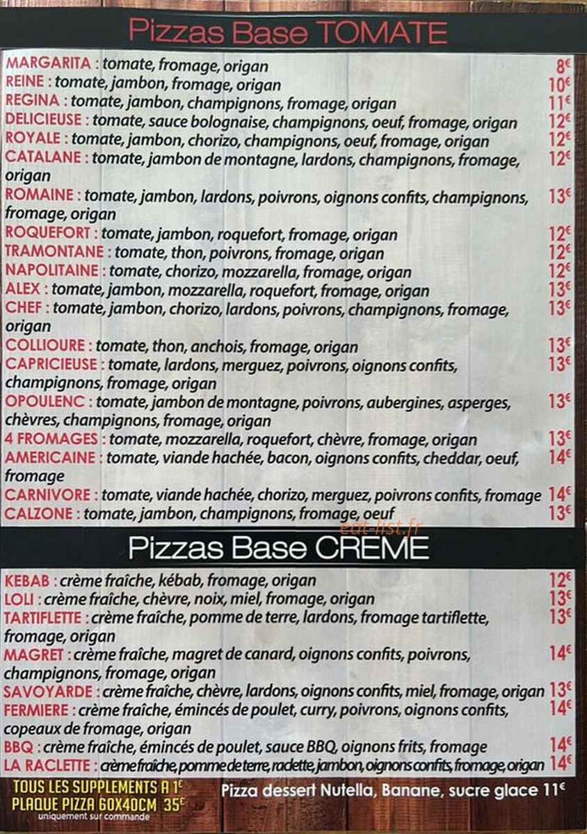 Opoul Pizza — carte page 2