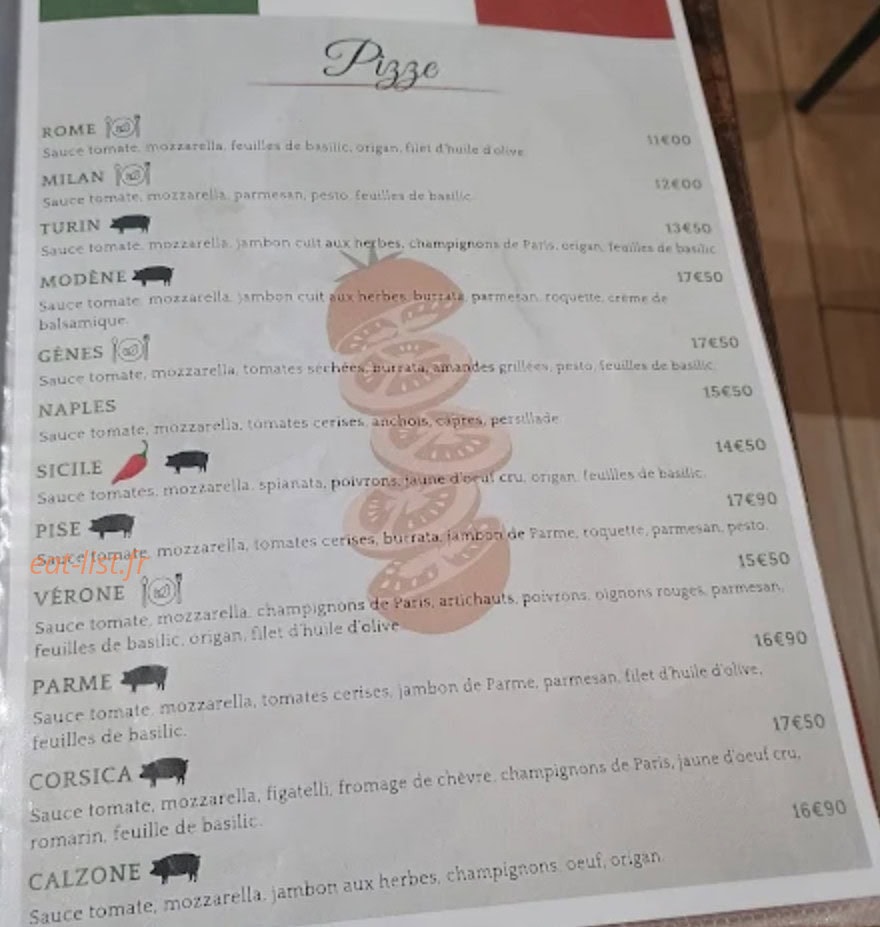 Carte et menu de L'Amici à Rivesaltes — Pizze