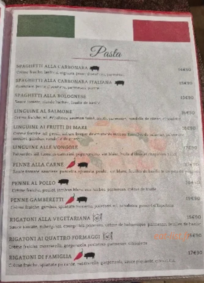 Carte et menu de L'Amici à Rivesaltes — Pasta