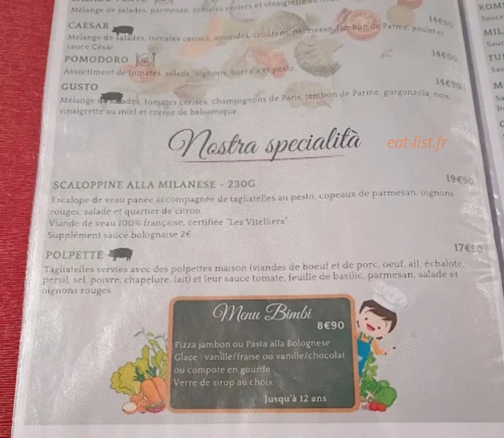 Carte et menu de L'Amici à Rivesaltes — Speciatilté