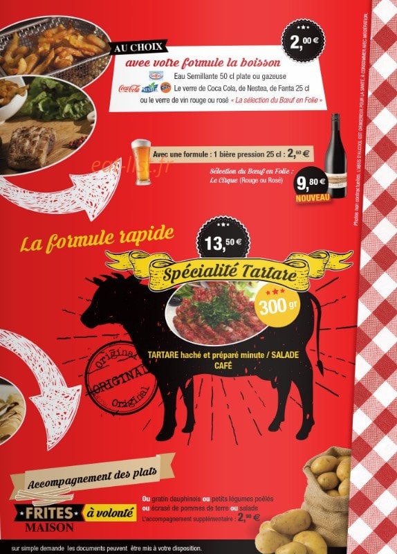 Carte et menu de Le Boeuf en Folie à Rivesaltes — Formules
