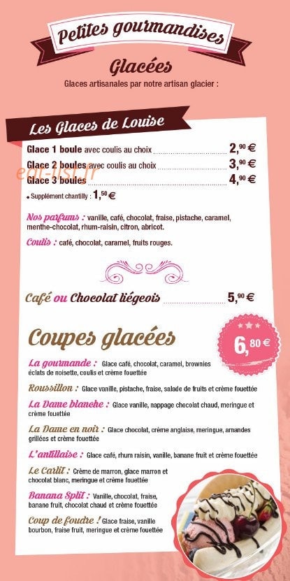 Carte et menu de Le Boeuf en Folie à Rivesaltes — Glaces