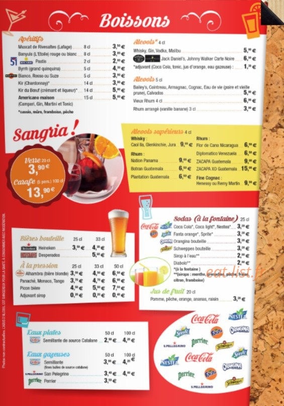 Carte et menu de Le Boeuf en Folie à Rivesaltes — Boissons